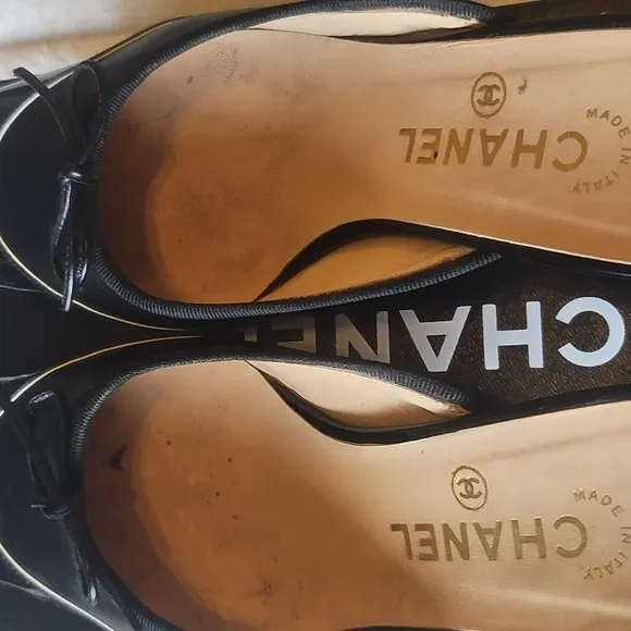 CHANEL Black Patent Leather Mules