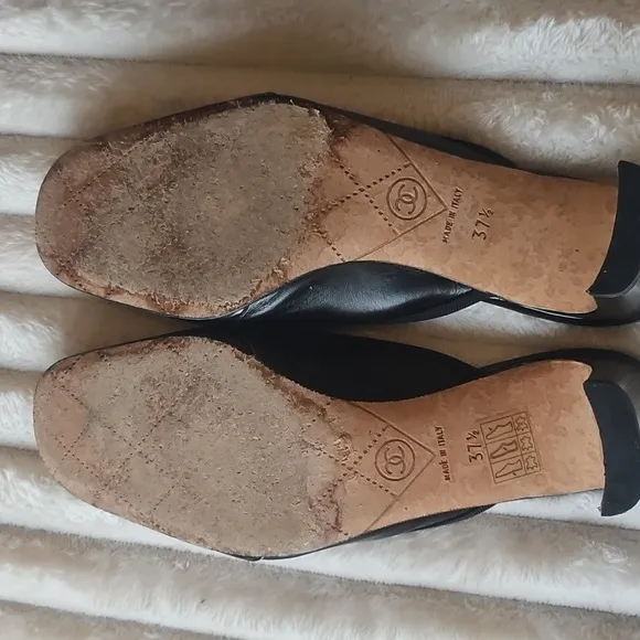 CHANEL Black Patent Leather Mules