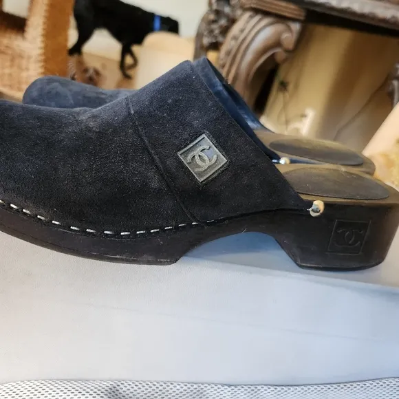 Chanel Mules Suede Navy Blue
