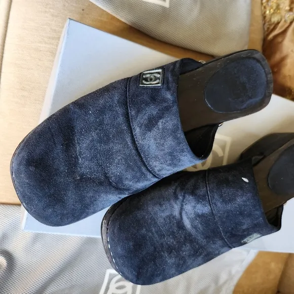 Chanel Mules Suede Navy Blue