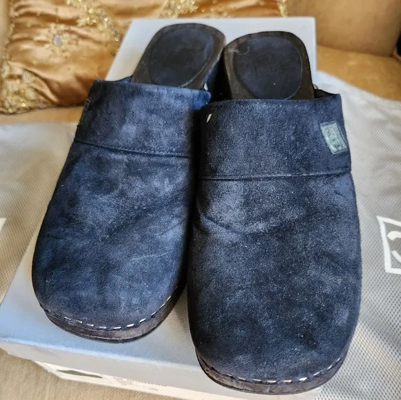 Chanel Mules Suede Navy Blue