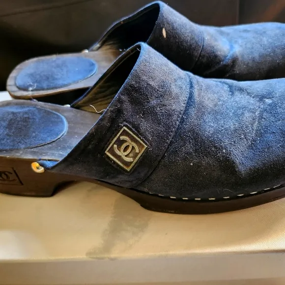 Chanel Mules Suede Navy Blue
