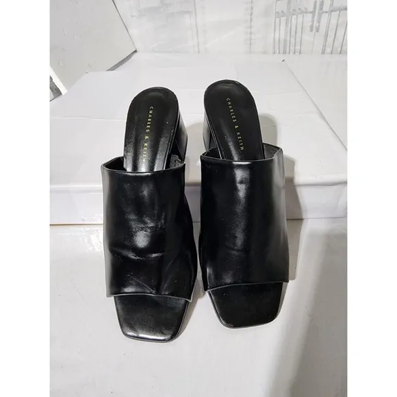 Charles and Keith Square Toe Heel Mules Black Size 38