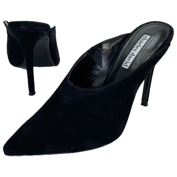Charles David Carlyle Black Suede Womens Mules Pumps 6M
