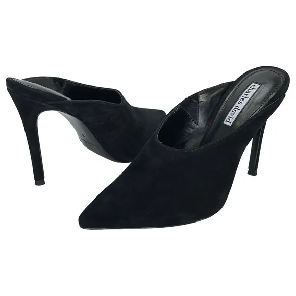 Charles David Carlyle Black Suede Womens Mules Pumps 6M