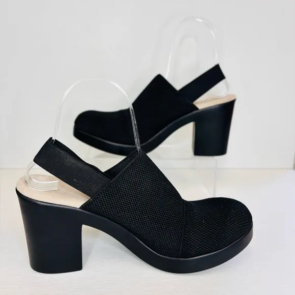CHARLESTON SHOE CO Debi Black Platform Pumps Women's Sz 10 Block Heel Mules