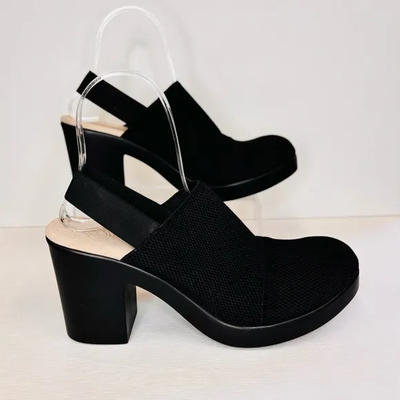 CHARLESTON SHOE CO Debi Black Platform Pumps Women's Sz 10 Block Heel Mules