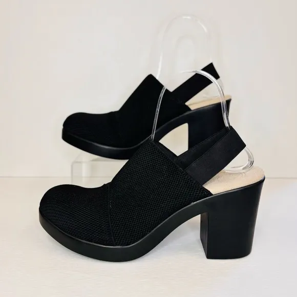 CHARLESTON SHOE CO Debi Black Platform Pumps Women's Sz 10 Block Heel Mules