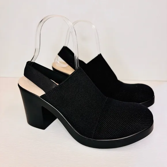 CHARLESTON SHOE CO Debi Black Platform Pumps Women's Sz 10 Block Heel Mules