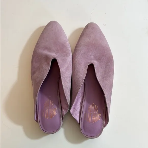 Charlotte Stone Lilac Suede Mules with Minimalist Design Size 7