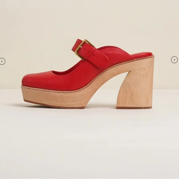 Charlotte Stone Red Platform Mules with Wooden Heel