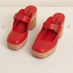 Charlotte Stone Red Platform Mules with Wooden Heel