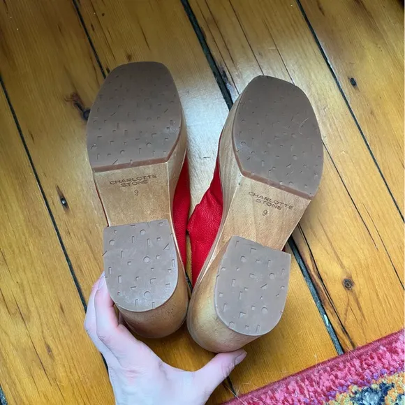Charlotte Stone Red Platform Mules with Wooden Heel