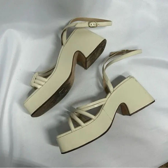 Chelsea Paris | Platform Chunky Off White Strappy Heels Women’s Size 39
