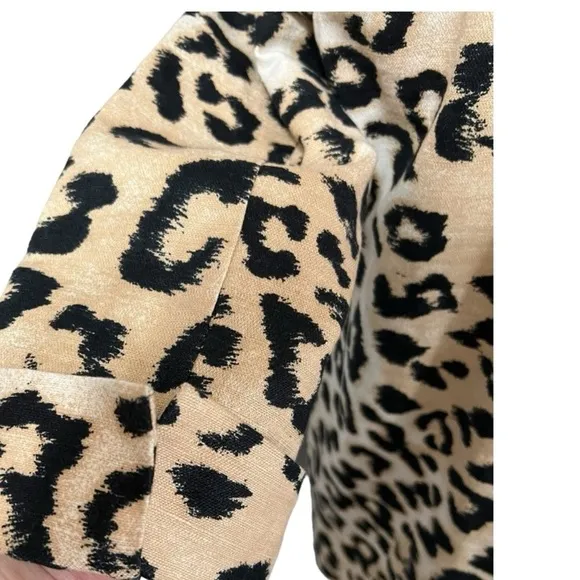 Chico’s 3/4 Sleeve Leopard Print Linen Blend Jacket Pockets Size  1 (8/10)