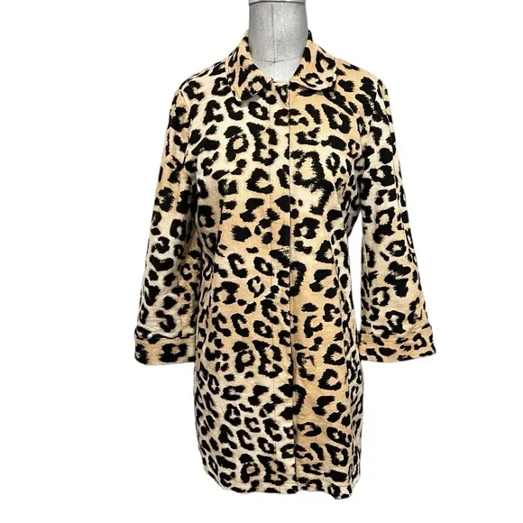 Chico’s 3/4 Sleeve Leopard Print Linen Blend Jacket Pockets Size  1 (8/10)