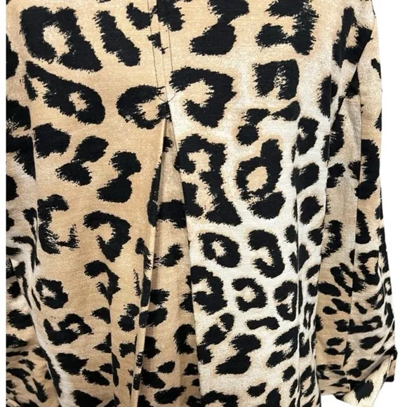 Chico’s 3/4 Sleeve Leopard Print Linen Blend Jacket Pockets Size  1 (8/10)