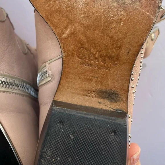 Chloe Susanna Nude Leather Ankle Bootie Size 5 Studded Grommet Buckle‎ $1395