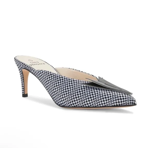 Chris Donovan Gossamer Black Houndstooth Pointed Toe Mules – Size 7.5