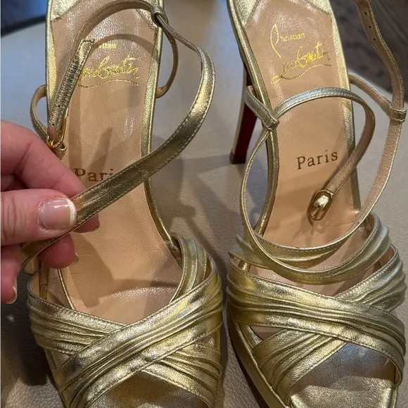 Christian Louboutin Gold Strappy Women's Heels 37.5