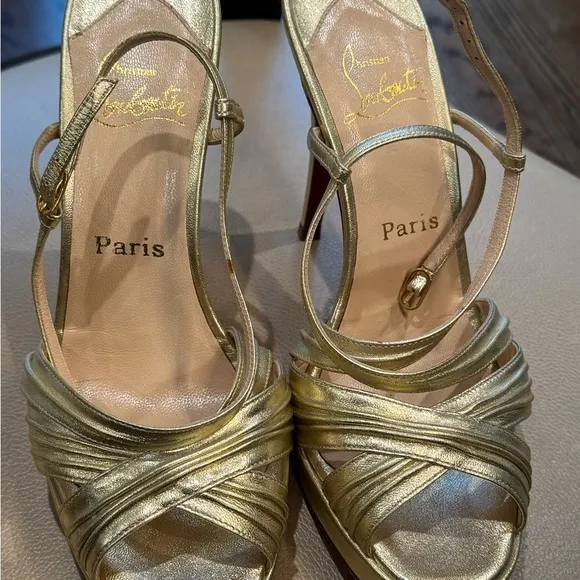 Christian Louboutin Gold Strappy Women's Heels 37.5