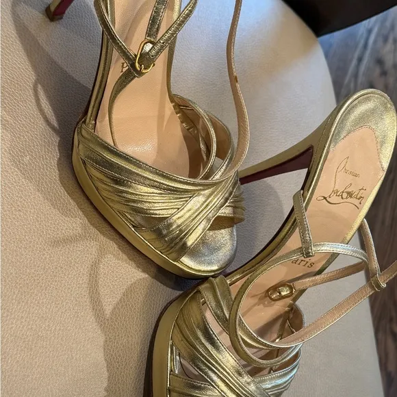 Christian Louboutin Gold Strappy Women's Heels 37.5