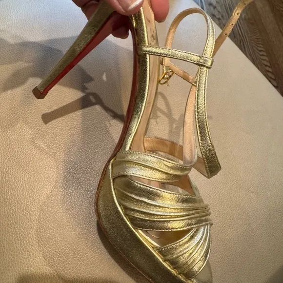 Christian Louboutin Gold Strappy Women's Heels 37.5