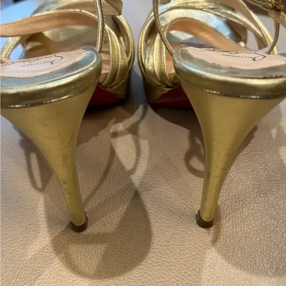 Christian Louboutin Gold Strappy Women's Heels 37.5