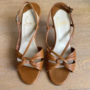Christian Louboutin sandal style strappy tan heels
