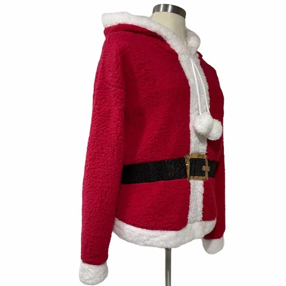 Christmas Sweater Santa Glitter Sherpa Pullover Hoodie Mrs Claus Mrs Santa Claus
