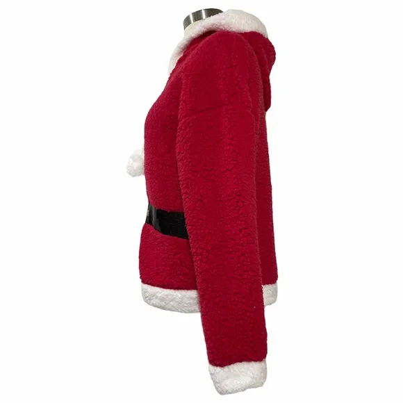 Christmas Sweater Santa Glitter Sherpa Pullover Hoodie Mrs Claus Mrs Santa Claus