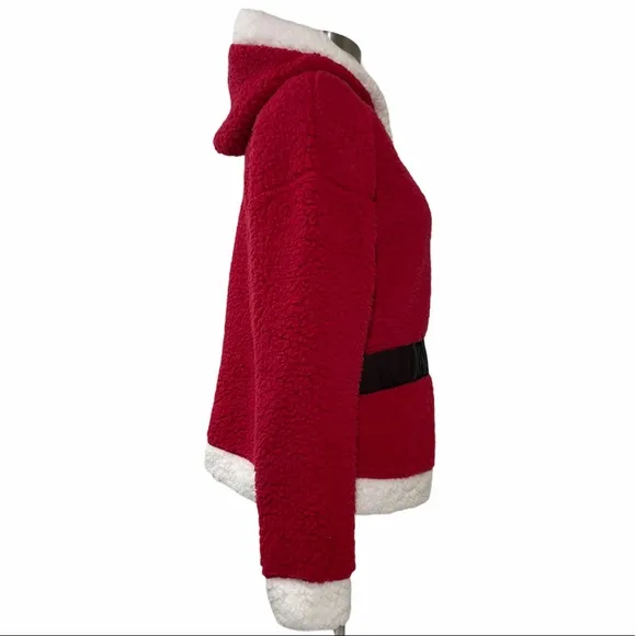 Christmas Sweater Santa Glitter Sherpa Pullover Hoodie Mrs Claus Mrs Santa Claus