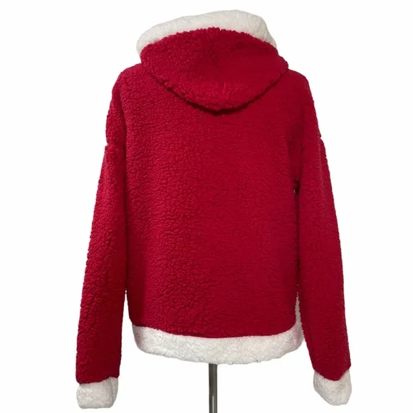 Christmas Sweater Santa Glitter Sherpa Pullover Hoodie Mrs Claus Mrs Santa Claus