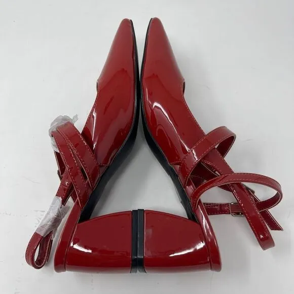 Cider Patent Red Strappy Point Toe Slingback Chunky Heels Size 38 NWOT