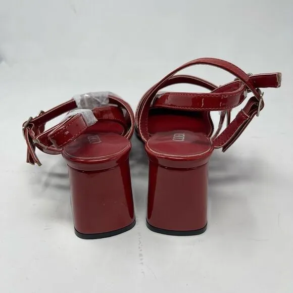 Cider Patent Red Strappy Point Toe Slingback Chunky Heels Size 38 NWOT
