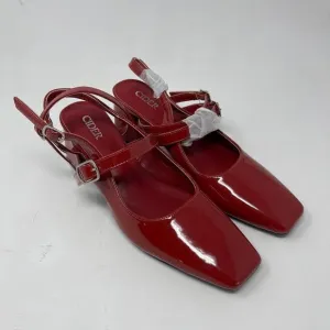 Cider Patent Red Strappy Point Toe Slingback Chunky Heels Size 38 NWOT