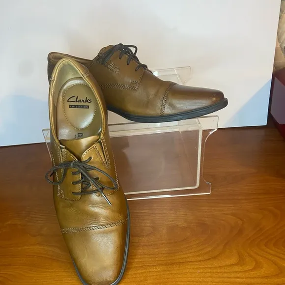 𝅺Clarks Collection Soft Cushion w/Ortholite Brown Leather Shoes Lace-Up Oxford
