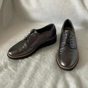 Clarks Gunmetal Gray Sharon Noel Wedge Oxfords