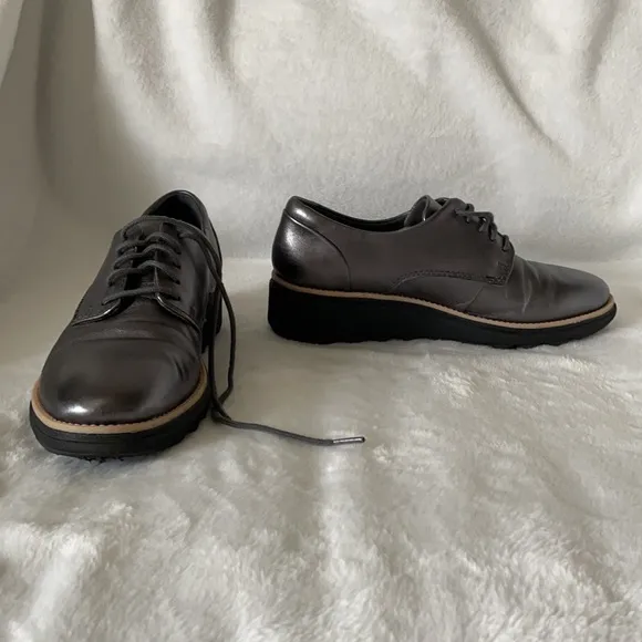 Clarks Gunmetal Gray Sharon Noel Wedge Oxfords