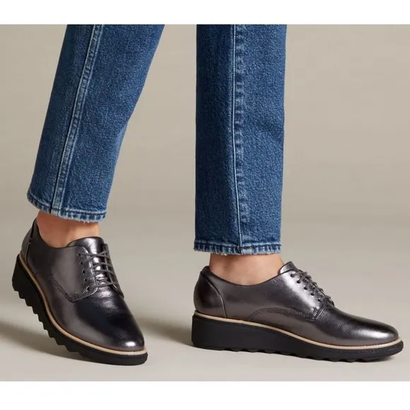 Clarks Gunmetal Gray Sharon Noel Wedge Oxfords