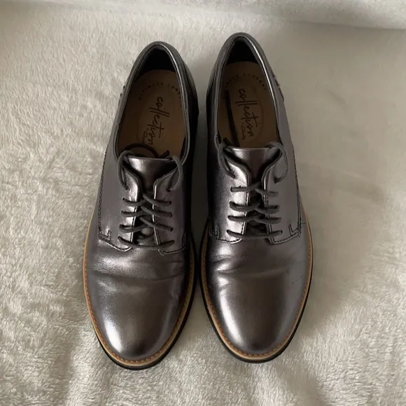 Clarks Gunmetal Gray Sharon Noel Wedge Oxfords