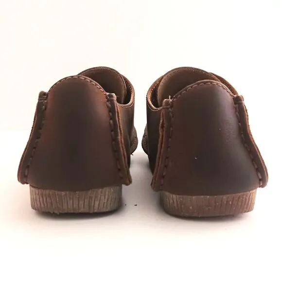 Clarks Janey Mae Chunky Square Toe  Lace Up Oxford Brown Beeswax Leather Sz 6.5