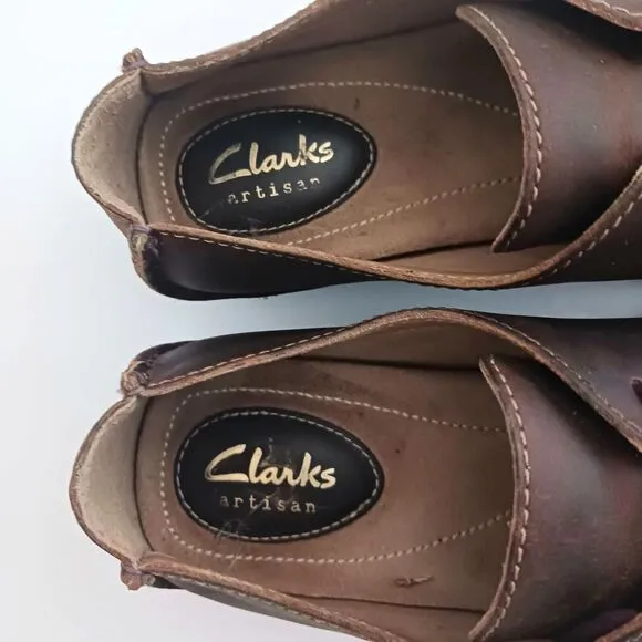Clarks Janey Mae Chunky Square Toe  Lace Up Oxford Brown Beeswax Leather Sz 6.5