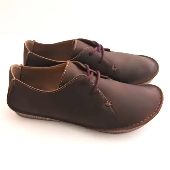 Clarks Janey Mae Chunky Square Toe  Lace Up Oxford Brown Beeswax Leather Sz 6.5