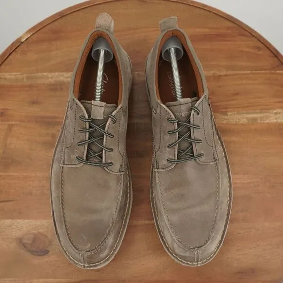 Clarks Mens Eastridge Moc Toe Oxfords Shoes Taupe Beige Leather Lace Up Sz 13M