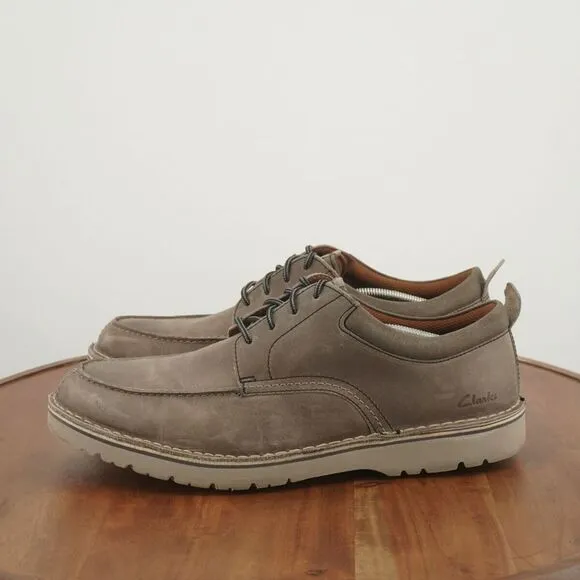 Clarks Mens Eastridge Moc Toe Oxfords Shoes Taupe Beige Leather Lace Up Sz 13M