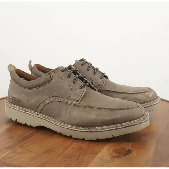 Clarks Mens Eastridge Moc Toe Oxfords Shoes Taupe Beige Leather Lace Up Sz 13M