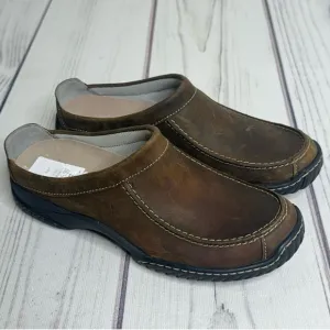 Clark’s Moc Toe Slip On Brown Leather Mules Women’s Size 6 EUC Rubber Sole