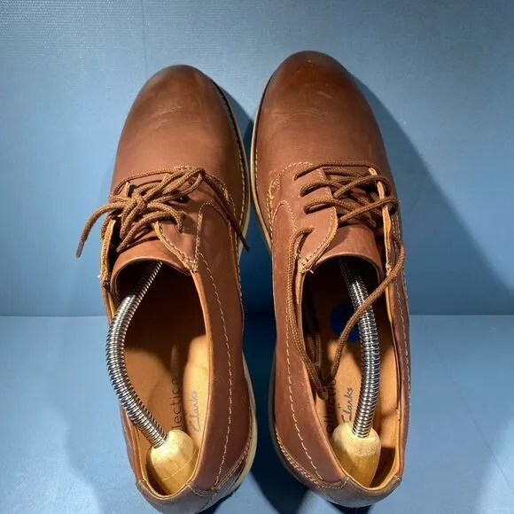 Clarks Men's Raharto Brown Leather Plain Derbys Oxfords Shoes Size 10
