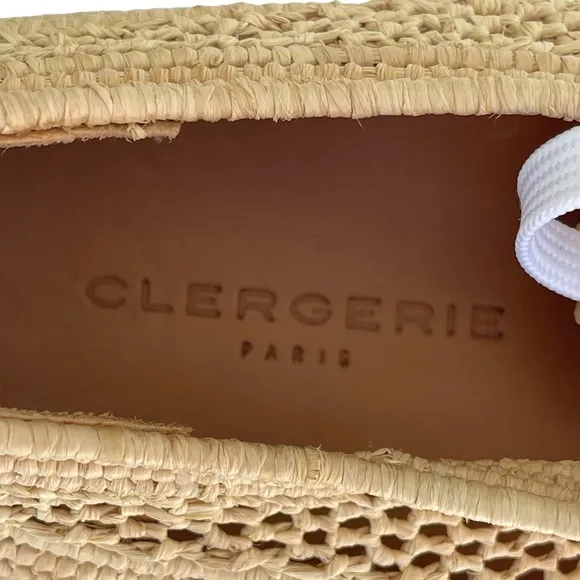 Clergerie Women's Lisa Woven Natural Raffia Wedge Platform Oxfords Shoe Sz. 10.5